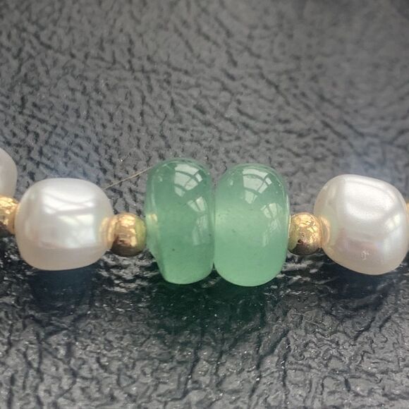 Mason & Madison Faux Pearl Adjustable Bracelet with Faux Jade Charm, Gift Ready - Picture 5 of 11